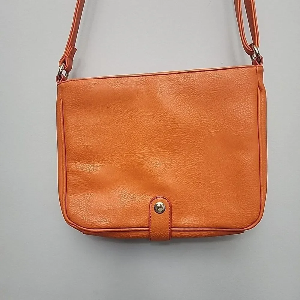 Kate Landry Handbag Purse Padded Tablet Pocket Orange Leather Bag‎
